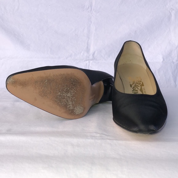 Salvatore Ferragamo “Boemia,” Black Silk Like Fabric, 2.75” Lucite Heel w/Lace - Picture 13 of 16